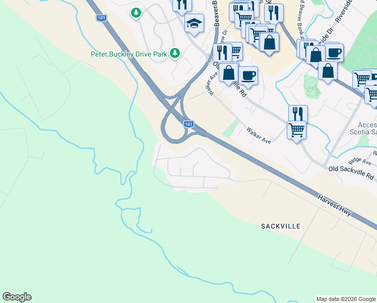 map of restaurants, bars, coffee shops, grocery stores, and more near 144 Hilltop Drive in Lower Sackville