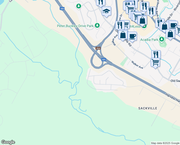 map of restaurants, bars, coffee shops, grocery stores, and more near 206 Parklane Drive in Lower Sackville