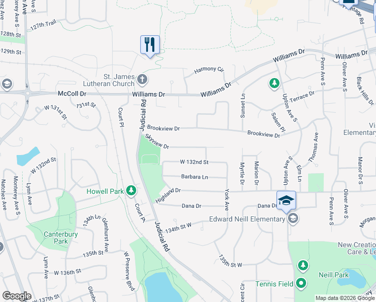 map of restaurants, bars, coffee shops, grocery stores, and more near 3315 Skyview Drive in Burnsville