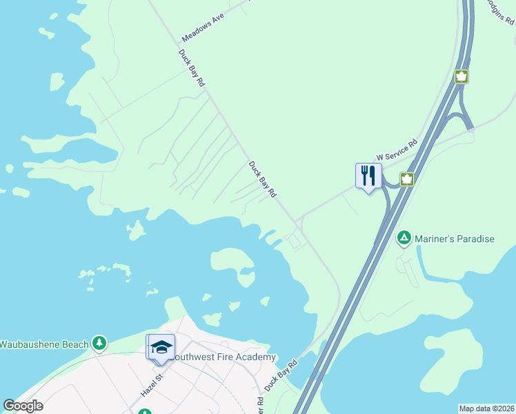 map of restaurants, bars, coffee shops, grocery stores, and more near 174 Duck Bay Road in Waubaushene