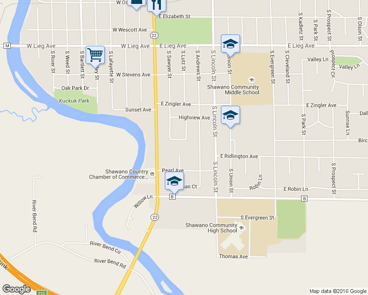 map of restaurants, bars, coffee shops, grocery stores, and more near 152 Jesse Court in Shawano