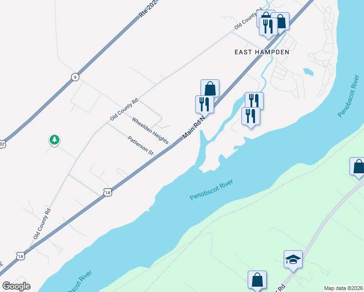 map of restaurants, bars, coffee shops, grocery stores, and more near 544 Main Road North in Hampden