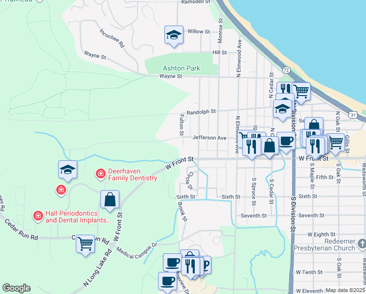 map of restaurants, bars, coffee shops, grocery stores, and more near 199 Hillcrest Court in Traverse City