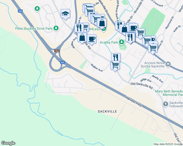 map of restaurants, bars, coffee shops, grocery stores, and more near 119 Walker Avenue in Lower Sackville