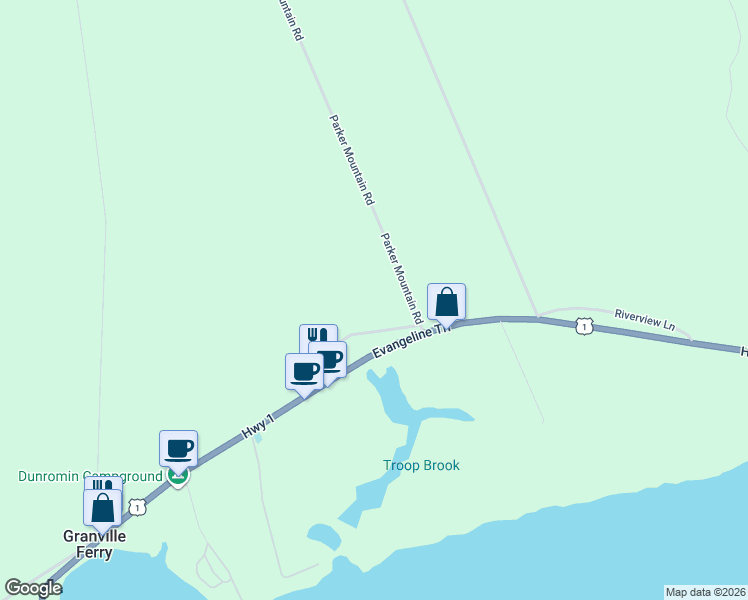 map of restaurants, bars, coffee shops, grocery stores, and more near 33 Parker Mountain Road in Annapolis County