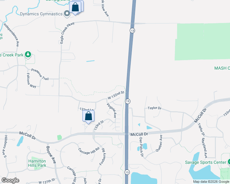 map of restaurants, bars, coffee shops, grocery stores, and more near 8126 West 132nd Street in Savage