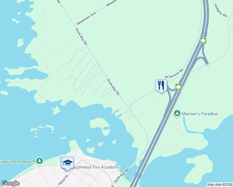 map of restaurants, bars, coffee shops, grocery stores, and more near 174 Duck Bay Road in Waubaushene