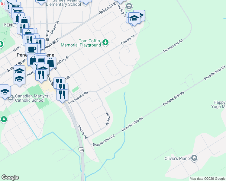 map of restaurants, bars, coffee shops, grocery stores, and more near 38 Lahey Crescent in Penetanguishene