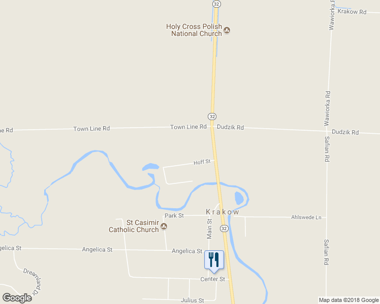 map of restaurants, bars, coffee shops, grocery stores, and more near W140 Hoff Street in Krakow