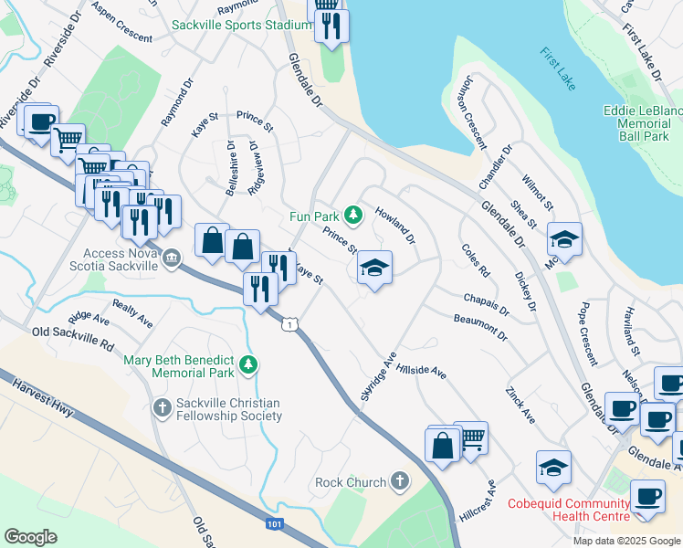 map of restaurants, bars, coffee shops, grocery stores, and more near 17 Tilley Court in Lower Sackville