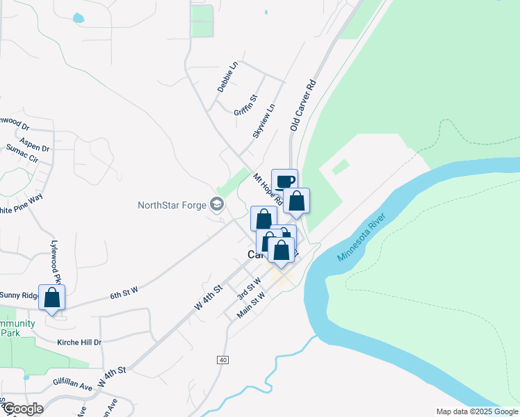 map of restaurants, bars, coffee shops, grocery stores, and more near 504 Mount Hope Road in Carver