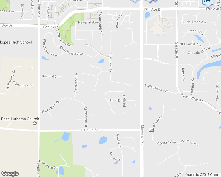 map of restaurants, bars, coffee shops, grocery stores, and more near 2070 Valley Creek Lane in Shakopee