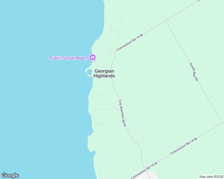 map of restaurants, bars, coffee shops, grocery stores, and more near 1944 Tiny Beaches Road North in Simcoe County