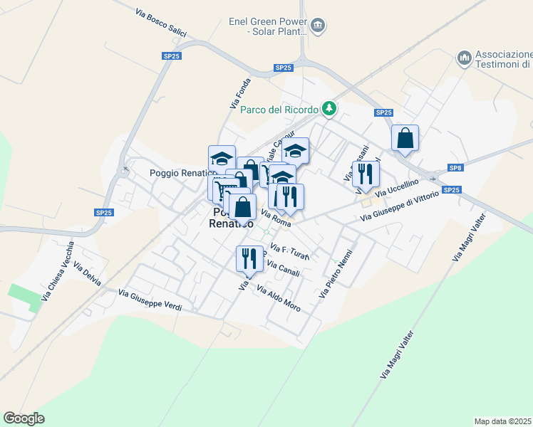 map of restaurants, bars, coffee shops, grocery stores, and more near 47 Viale Cavour in Poggio Renatico