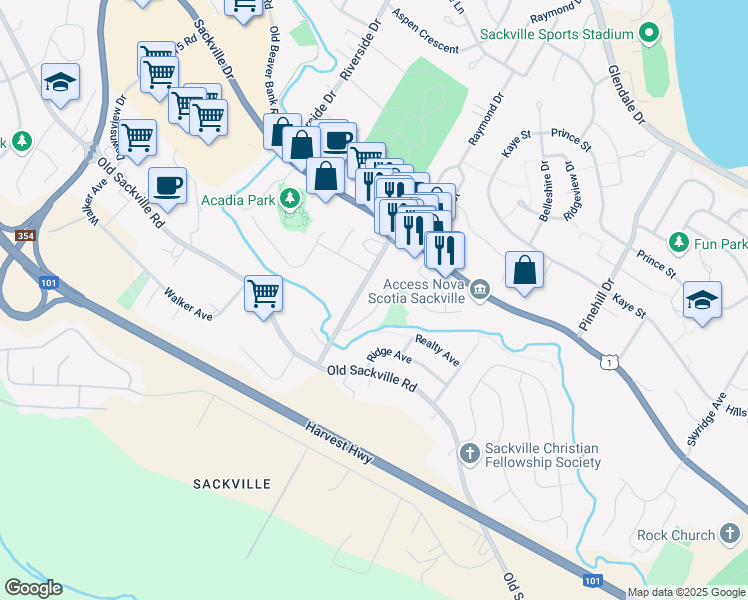 map of restaurants, bars, coffee shops, grocery stores, and more near 38 Seawood Avenue in Lower Sackville