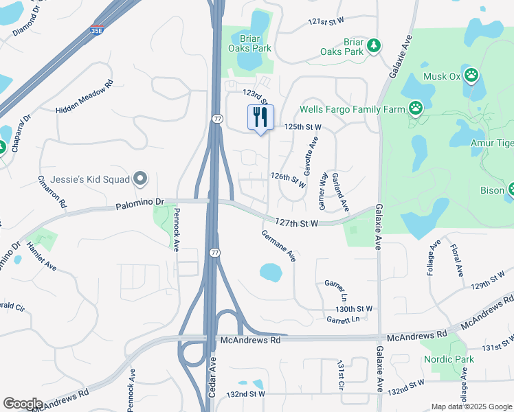 map of restaurants, bars, coffee shops, grocery stores, and more near 12685 Germane Avenue in Apple Valley