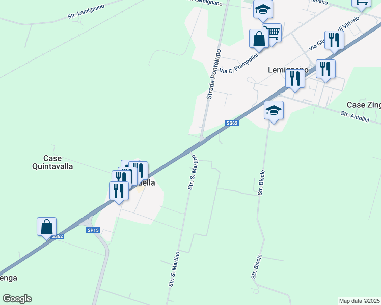 map of restaurants, bars, coffee shops, grocery stores, and more near Strada Regionale 62 in Provincia di Parma
