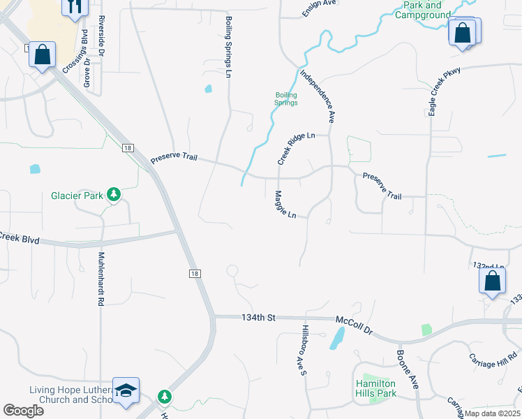 map of restaurants, bars, coffee shops, grocery stores, and more near 2006 Creek Ridge Court in Shakopee