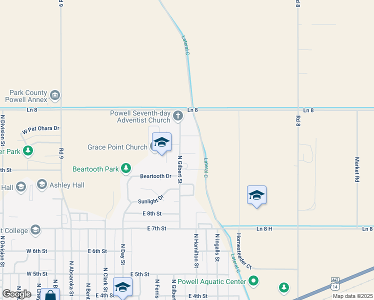 map of restaurants, bars, coffee shops, grocery stores, and more near 810 Baker Court in Powell
