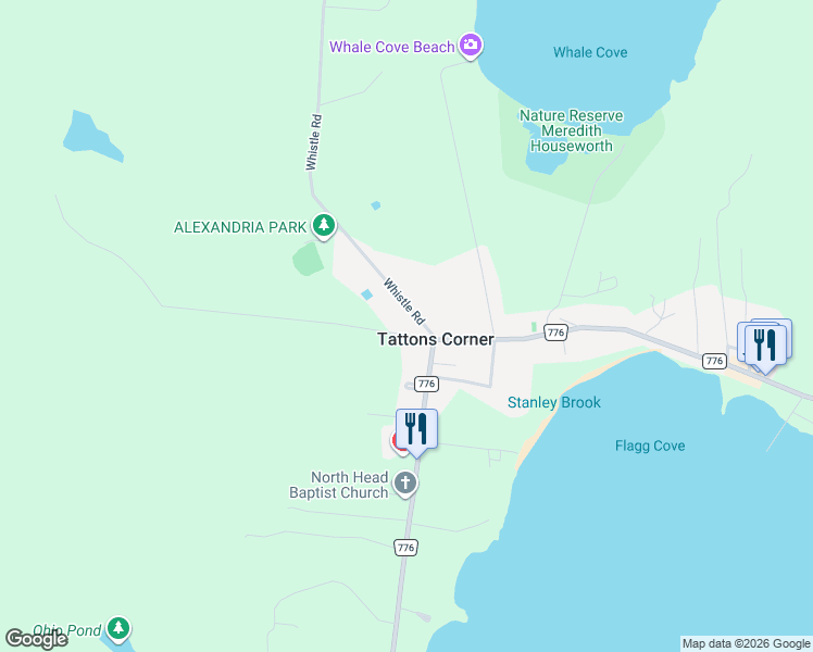 map of restaurants, bars, coffee shops, grocery stores, and more near 5 Whistle Road in Grand Manan