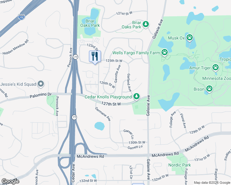 map of restaurants, bars, coffee shops, grocery stores, and more near 12698 Gavotte Avenue in Apple Valley