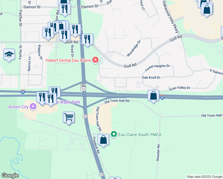 map of restaurants, bars, coffee shops, grocery stores, and more near 4916 Coventry Court in Eau Claire