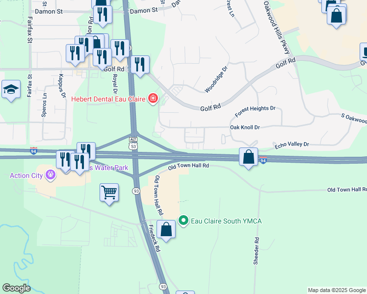 map of restaurants, bars, coffee shops, grocery stores, and more near 4916 Coventry Court in Eau Claire
