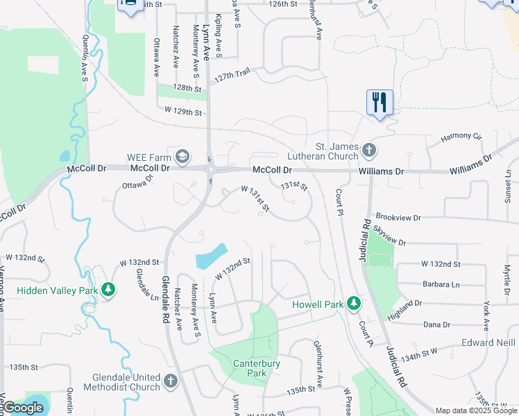 map of restaurants, bars, coffee shops, grocery stores, and more near 4139 West 131st Street in Savage