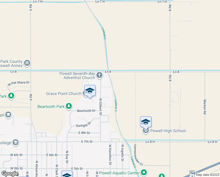map of restaurants, bars, coffee shops, grocery stores, and more near 810 Baker Court in Powell