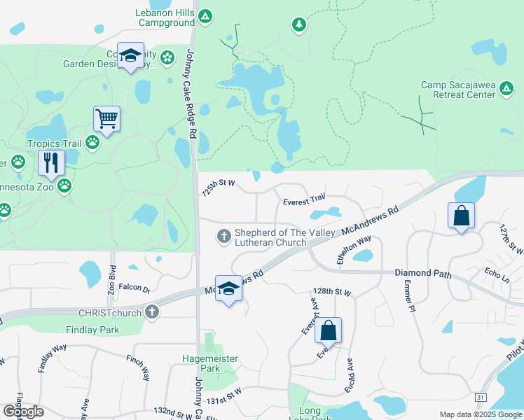 map of restaurants, bars, coffee shops, grocery stores, and more near 12556 Everton Avenue in Apple Valley