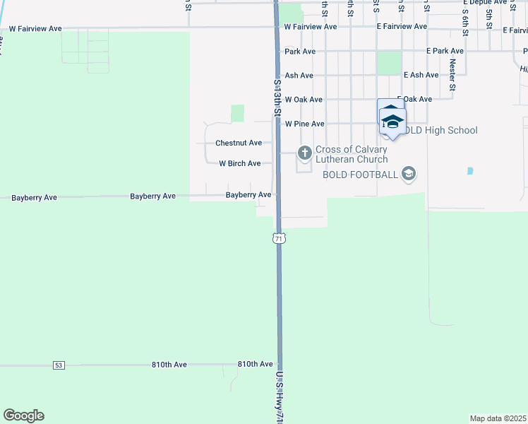 map of restaurants, bars, coffee shops, grocery stores, and more near 1301 Bayberry Avenue in Olivia