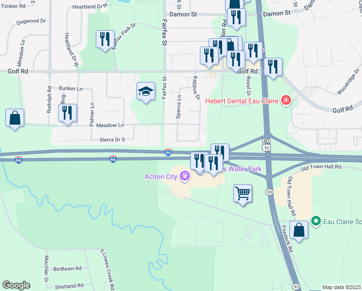 map of restaurants, bars, coffee shops, grocery stores, and more near 4933 Kappus Drive in Eau Claire