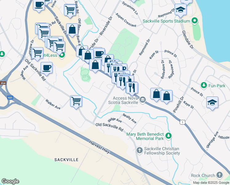map of restaurants, bars, coffee shops, grocery stores, and more near 46B Seawood Avenue in Lower Sackville