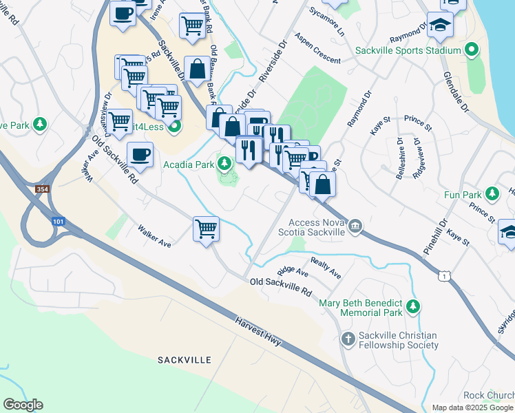 map of restaurants, bars, coffee shops, grocery stores, and more near 10 Louise Court in Lower Sackville