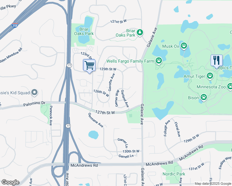 map of restaurants, bars, coffee shops, grocery stores, and more near 12560 Gavotte Avenue in Saint Paul
