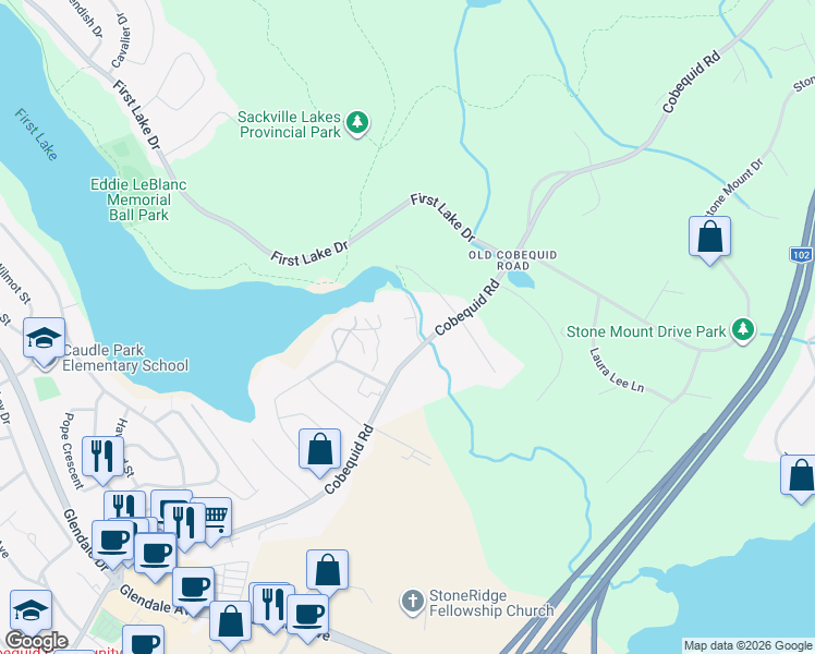 map of restaurants, bars, coffee shops, grocery stores, and more near 10 Sucker Brook Road in Lower Sackville
