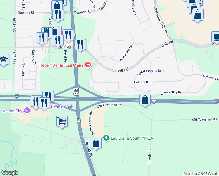 map of restaurants, bars, coffee shops, grocery stores, and more near 4902 Coventry Court in Eau Claire