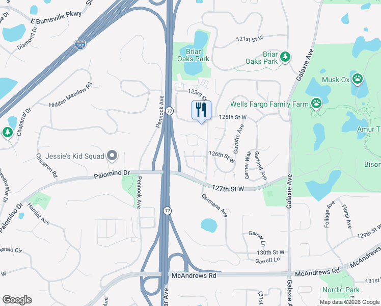 map of restaurants, bars, coffee shops, grocery stores, and more near 12635 Germane Avenue in Saint Paul