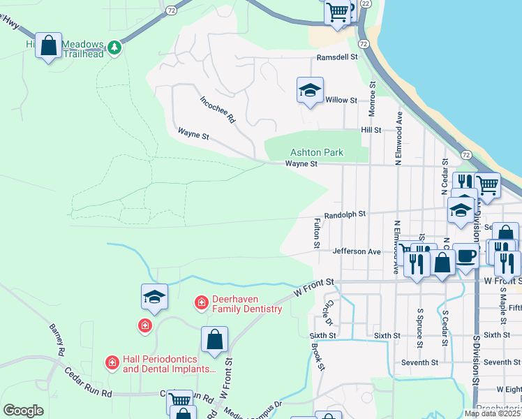 map of restaurants, bars, coffee shops, grocery stores, and more near 1300-1598 Randolph Street in Traverse City