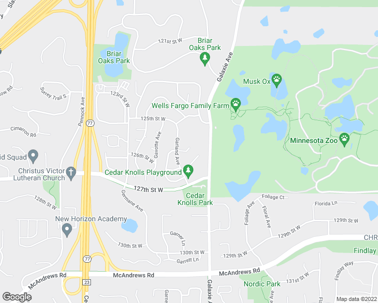 map of restaurants, bars, coffee shops, grocery stores, and more near 12598 Garner Court in Saint Paul