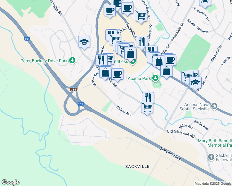 map of restaurants, bars, coffee shops, grocery stores, and more near 682 Old Sackville Road in Lower Sackville