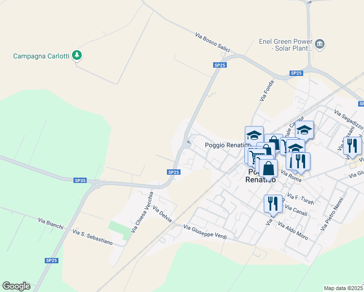 map of restaurants, bars, coffee shops, grocery stores, and more near 74 c Via XX Settembre in Poggio Renatico