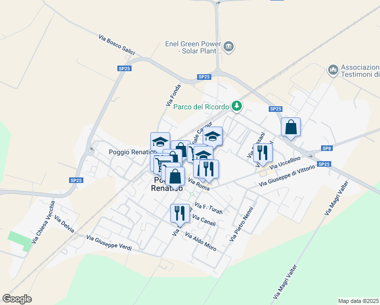 map of restaurants, bars, coffee shops, grocery stores, and more near 47 Viale Cavour in Poggio Renatico