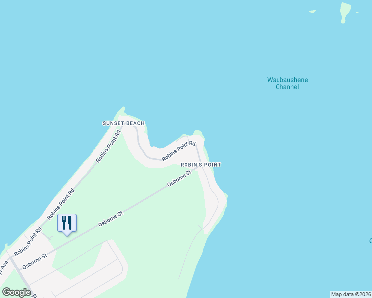map of restaurants, bars, coffee shops, grocery stores, and more near 257 Robins Point Road in Tay