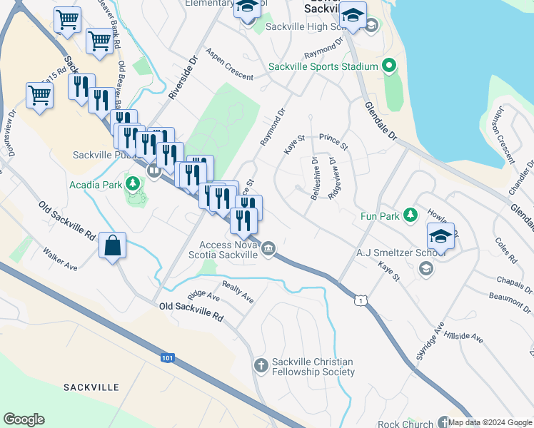 map of restaurants, bars, coffee shops, grocery stores, and more near 29 Florence Place Court in Lower Sackville