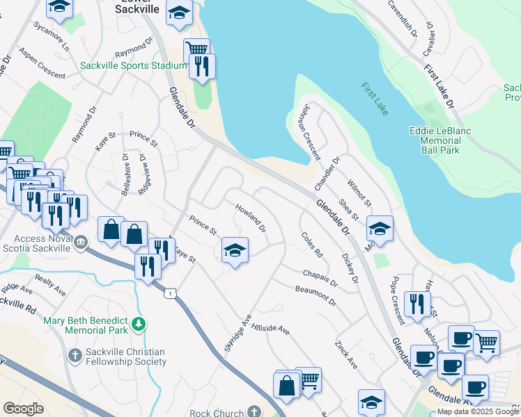 map of restaurants, bars, coffee shops, grocery stores, and more near 204 Skyridge Avenue in Lower Sackville