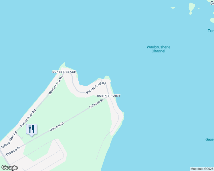 map of restaurants, bars, coffee shops, grocery stores, and more near 282 Robins Point Road in Simcoe County