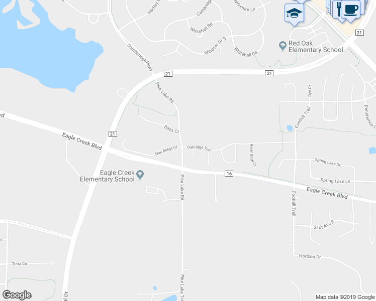 map of restaurants, bars, coffee shops, grocery stores, and more near 1950 Oakridge Circle in Shakopee