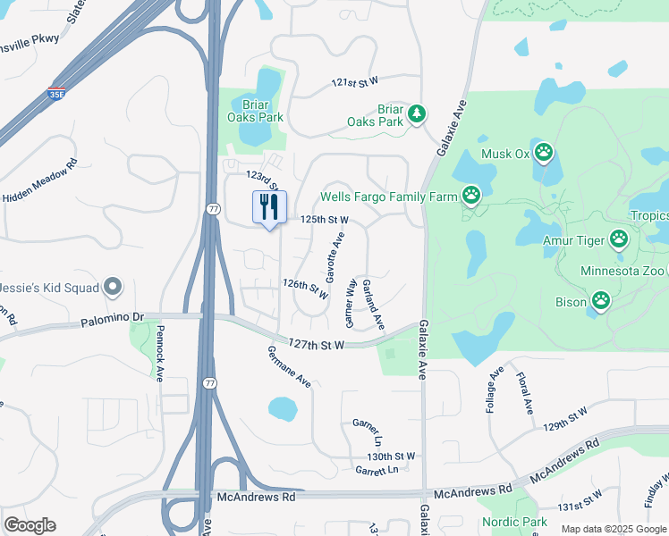 map of restaurants, bars, coffee shops, grocery stores, and more near 12560 Gavotte Avenue in Saint Paul