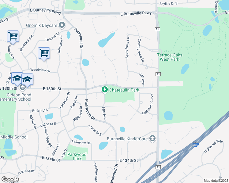 map of restaurants, bars, coffee shops, grocery stores, and more near 1601 East 130th Street in Burnsville